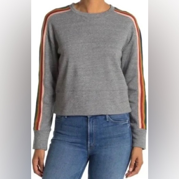 Madewell Tops - Madewell Muted Rainbow Stripe Crop Swestshirt